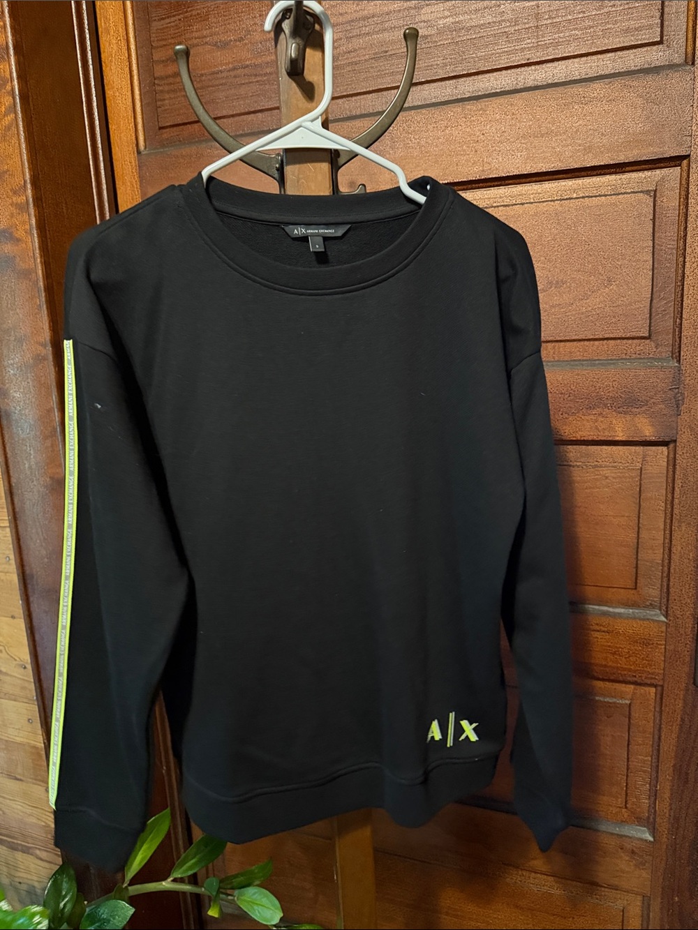 A/X Armani Exchange Black Sweatshirt with Yellow-Green Stripe